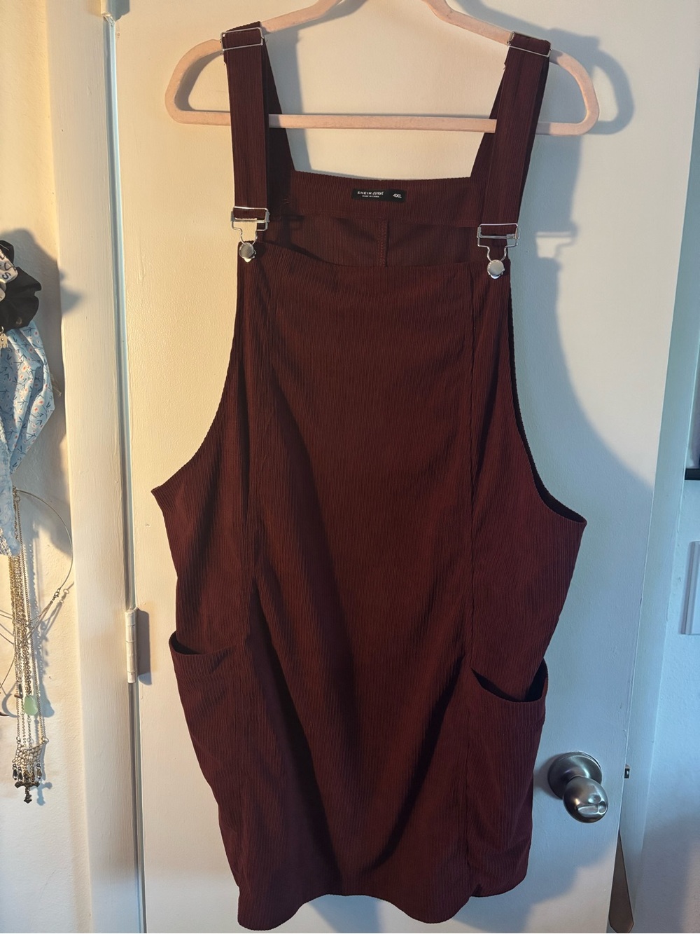 SHEIN Burgundy Corduroy Pinafore Dress